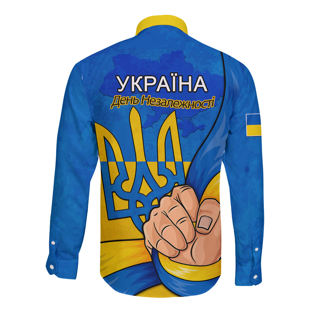 Ukraine Independence Day Long Sleeve Button Shirt Ukrainian Trident Special Version - Wonder Print Shop