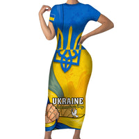 Ukraine Independence Day Short Sleeve Bodycon Dress Ukrainian Trident Special Version - Wonder Print Shop