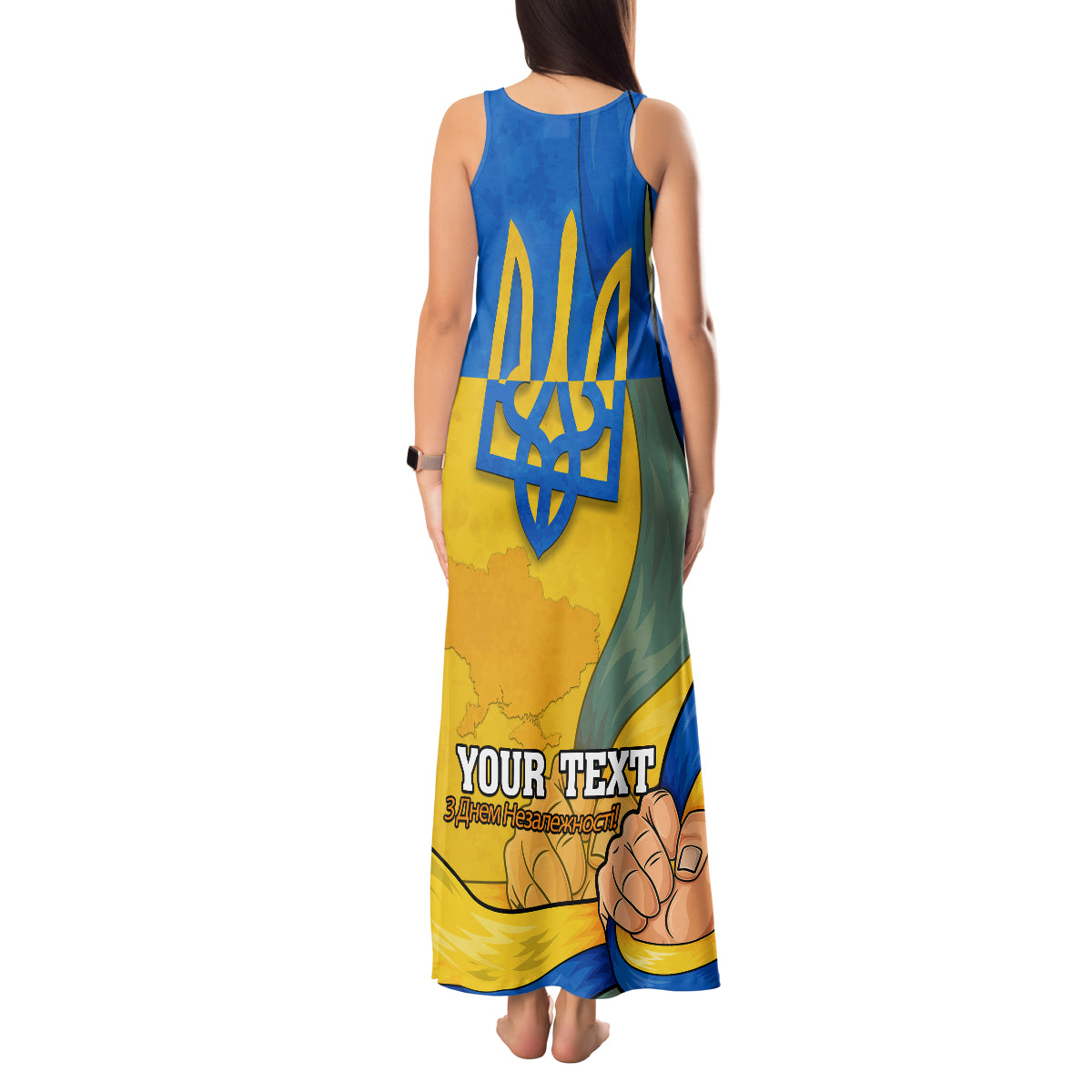 Personalised Ukraine Independence Day Tank Maxi Dress Ukrainian Trident Special Version - Wonder Print Shop