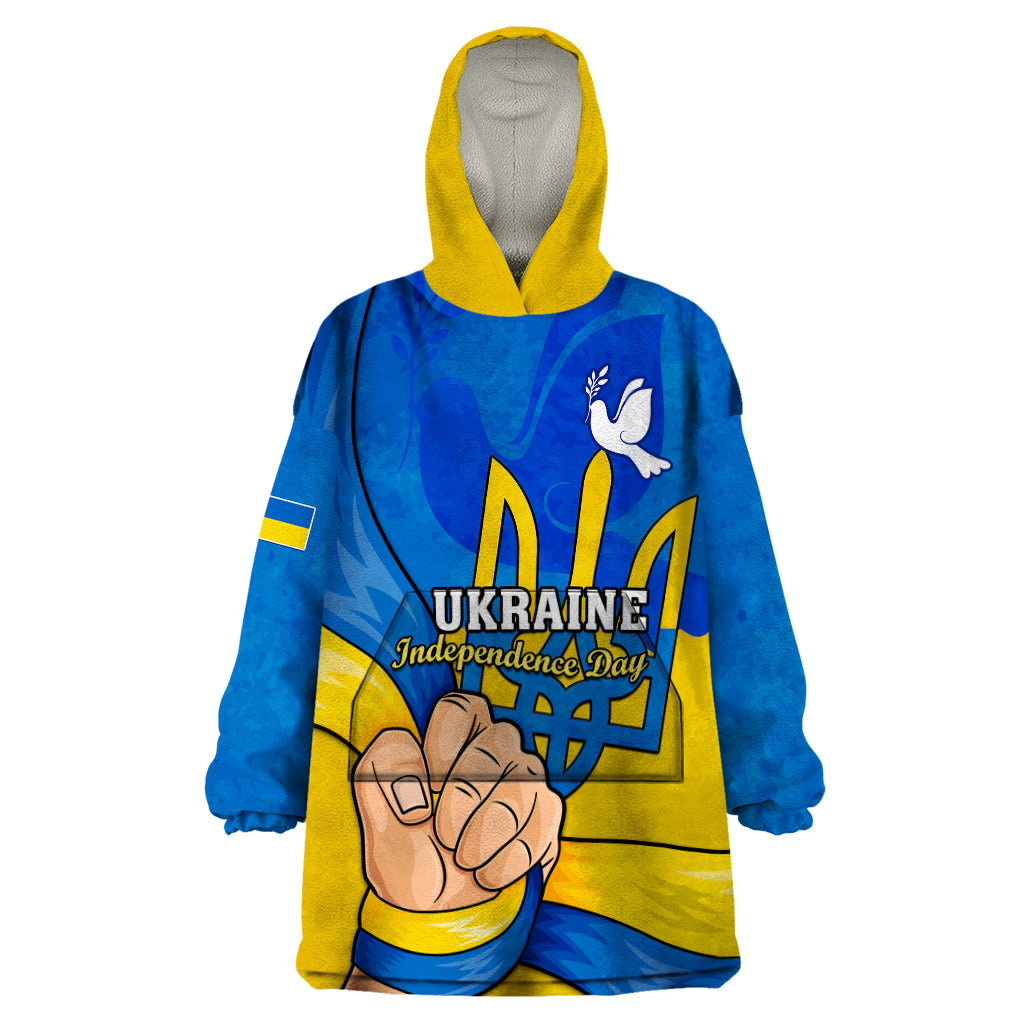 Personalised Ukraine Independence Day Wearable Blanket Hoodie Ukrainian Trident Special Version - Wonder Print Shop