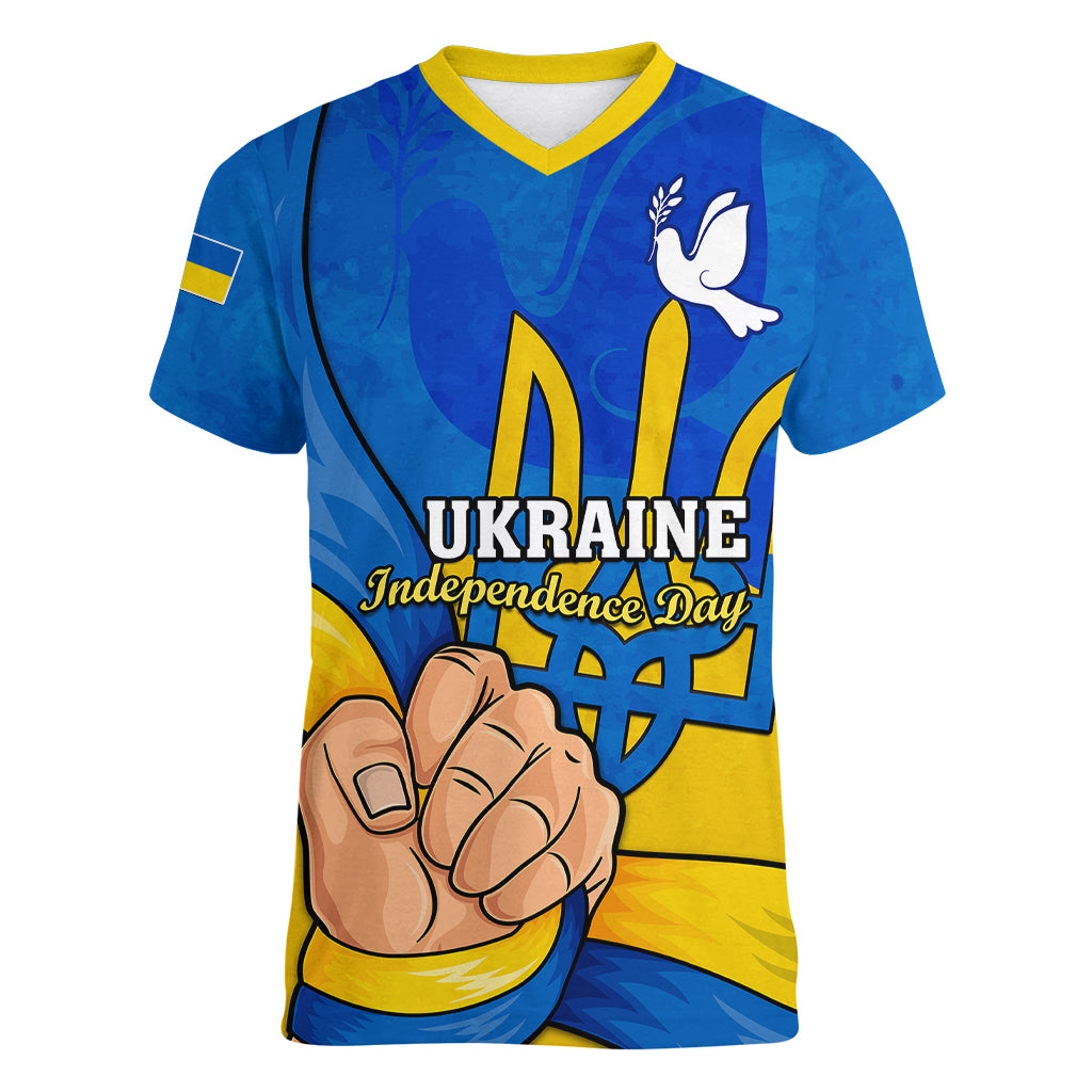 Personalised Ukraine Independence Day Women V Neck T Shirt Ukrainian Trident Special Version - Wonder Print Shop