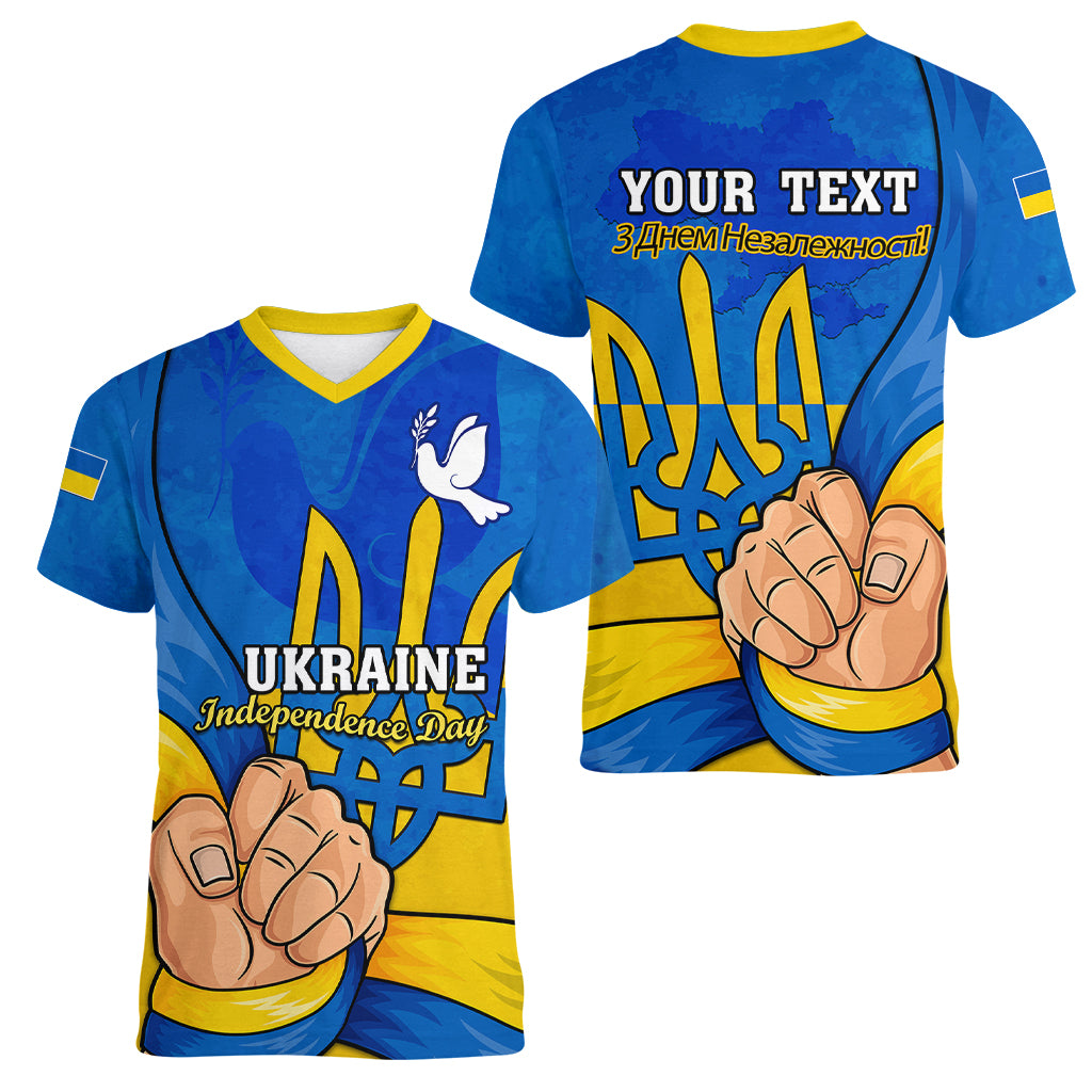 Personalised Ukraine Independence Day Women V Neck T Shirt Ukrainian Trident Special Version - Wonder Print Shop