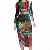 Personalized Viva Mexico Long Sleeve Bodycon Dress Happy Independence Day