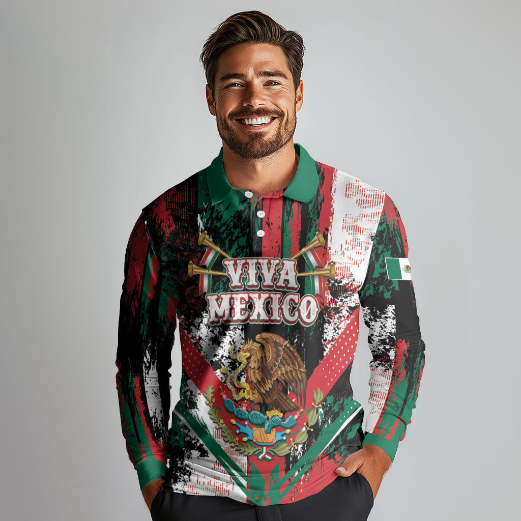 Personalized Viva Mexico Long Sleeve Polo Shirt Happy Independence Day