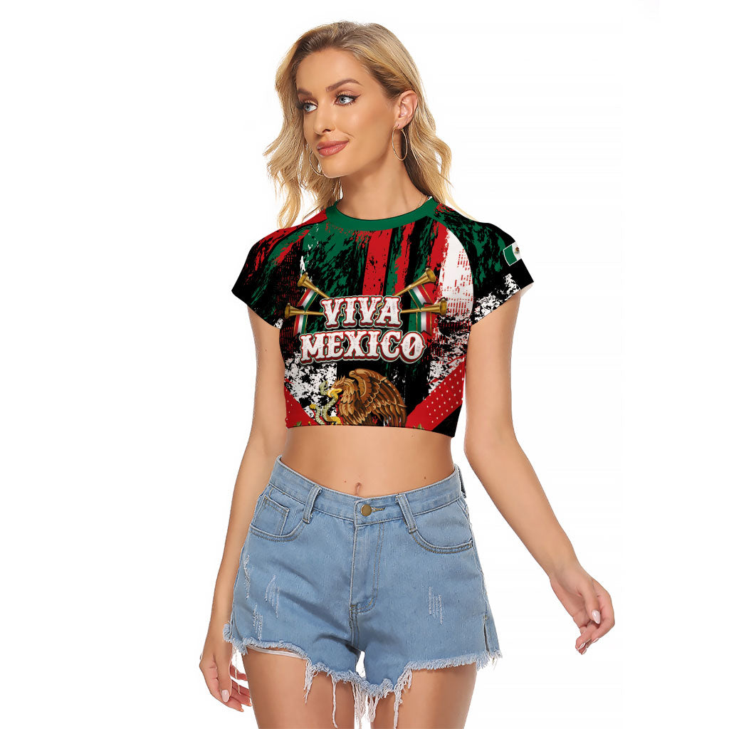 Personalized Viva Mexico Raglan Cropped T Shirt Happy Independence Day