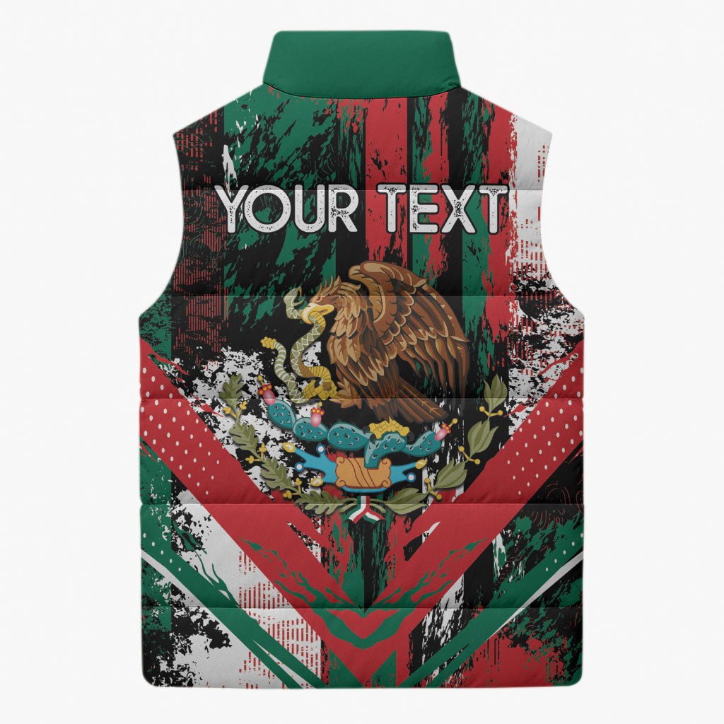 Personalized Viva Mexico Sleeveless Puffer Jacket Happy Independence Day