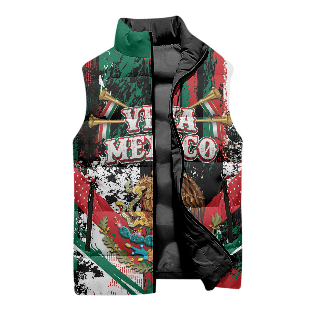 Personalized Viva Mexico Sleeveless Puffer Jacket Happy Independence Day