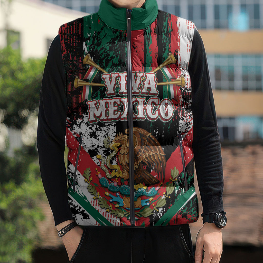 Personalized Viva Mexico Sleeveless Puffer Jacket Happy Independence Day