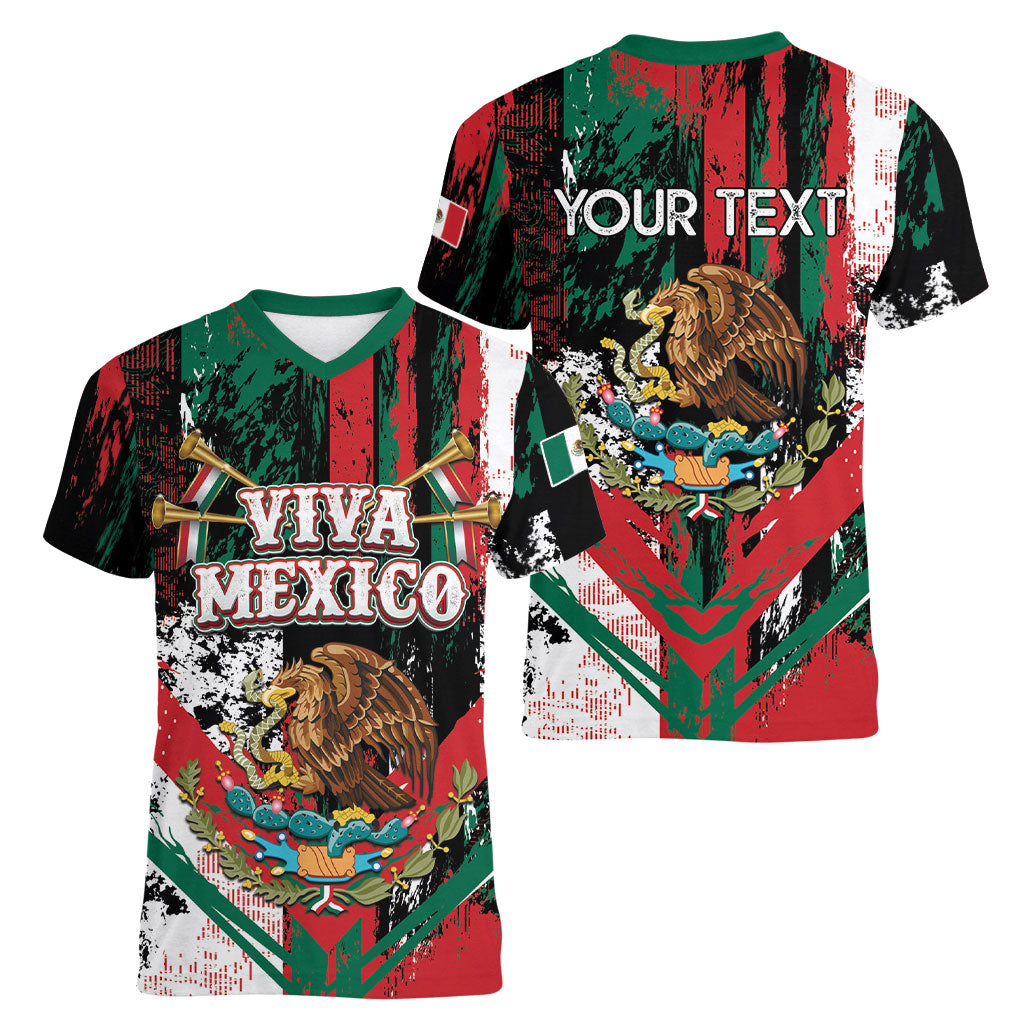 Personalized Viva Mexico Women V-Neck T-Shirt Happy Independence Day
