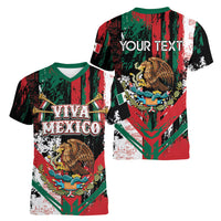 Personalized Viva Mexico Women V-Neck T-Shirt Happy Independence Day