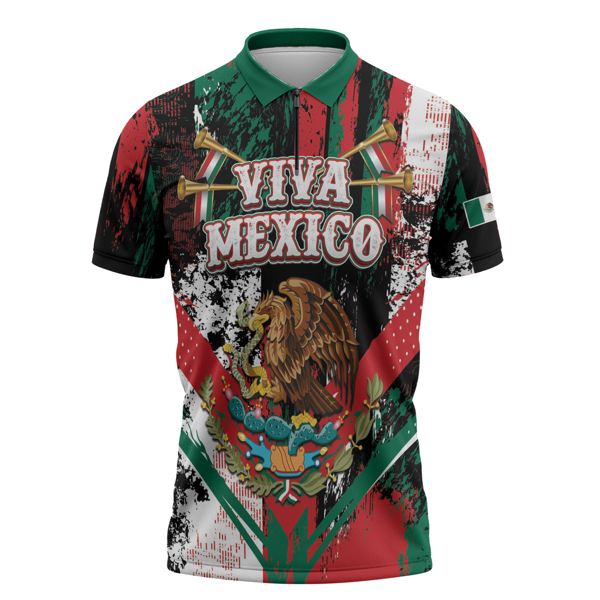 Personalized Viva Mexico Zipper Polo Shirt Happy Independence Day