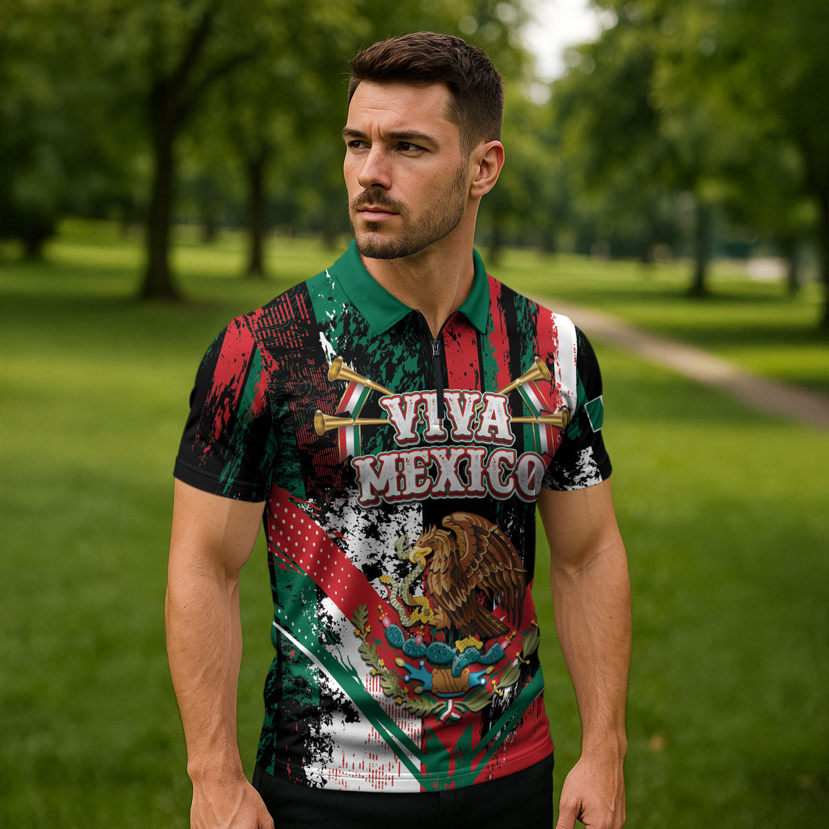 Personalized Viva Mexico Zipper Polo Shirt Happy Independence Day