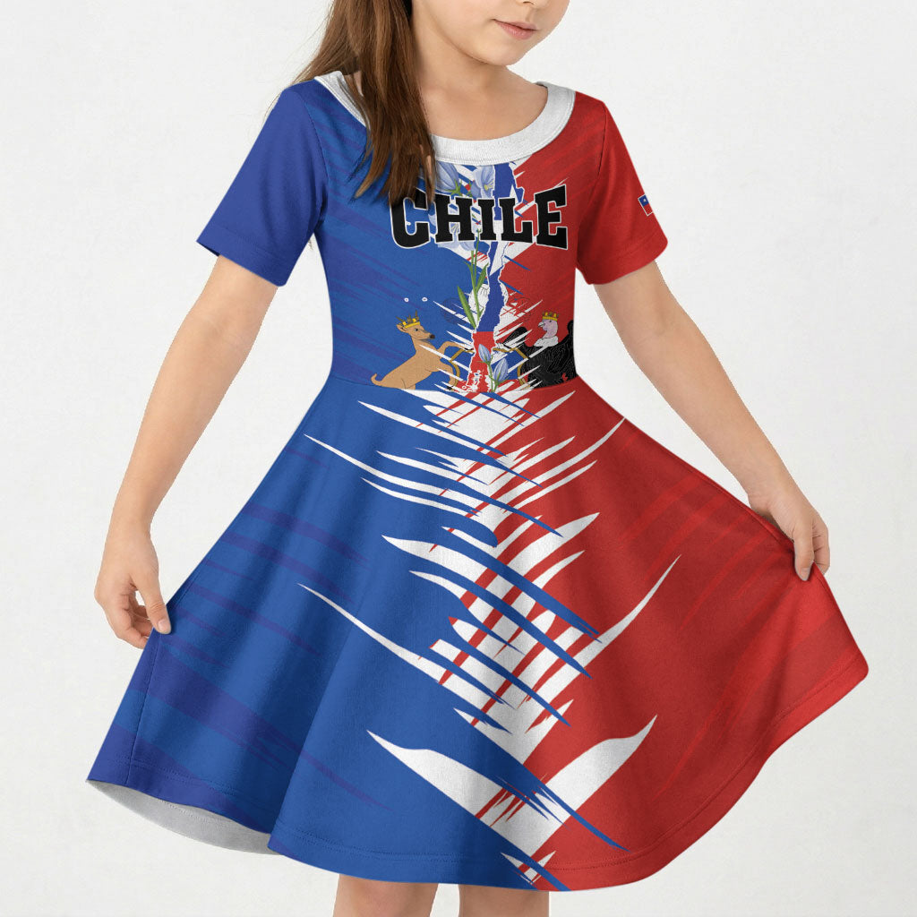 Personalized Chile Flag Map Kid Short Sleeve Dress Happy Independence Day