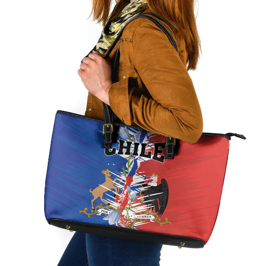 Chile Flag Map Leather Tote Bag Happy Independence Day