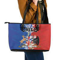 Chile Flag Map Leather Tote Bag Happy Independence Day