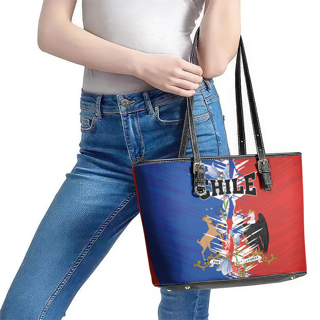 Chile Flag Map Leather Tote Bag Happy Independence Day