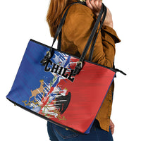 Chile Flag Map Leather Tote Bag Happy Independence Day