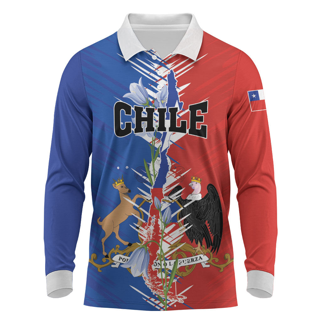Personalized Chile Flag Map Long Sleeve Polo Shirt Happy Independence Day