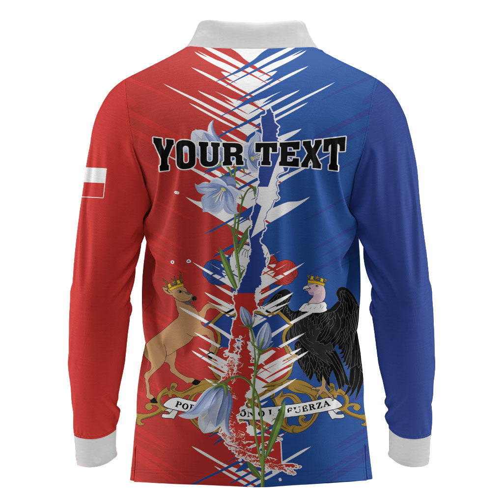 Personalized Chile Flag Map Long Sleeve Polo Shirt Happy Independence Day