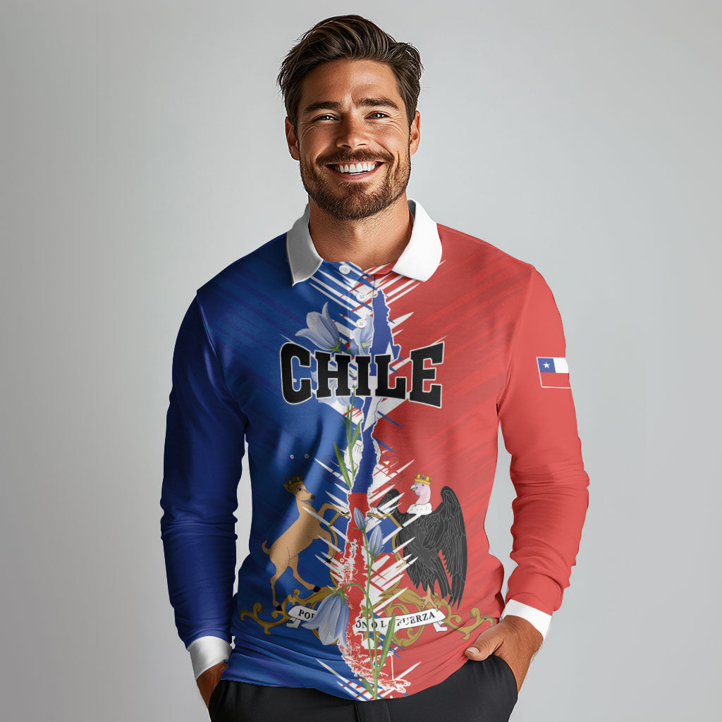 Personalized Chile Flag Map Long Sleeve Polo Shirt Happy Independence Day