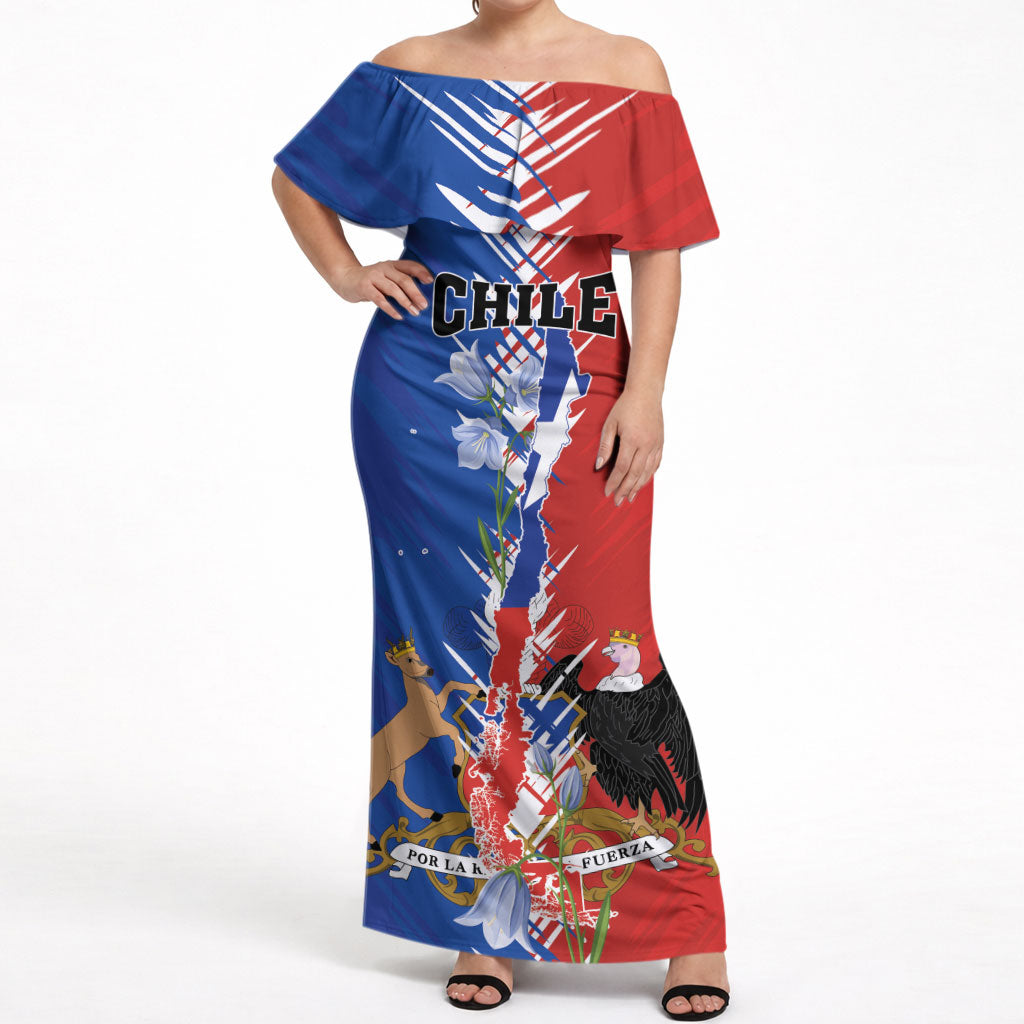 Personalized Chile Flag Map Off Shoulder Maxi Dress Happy Independence Day