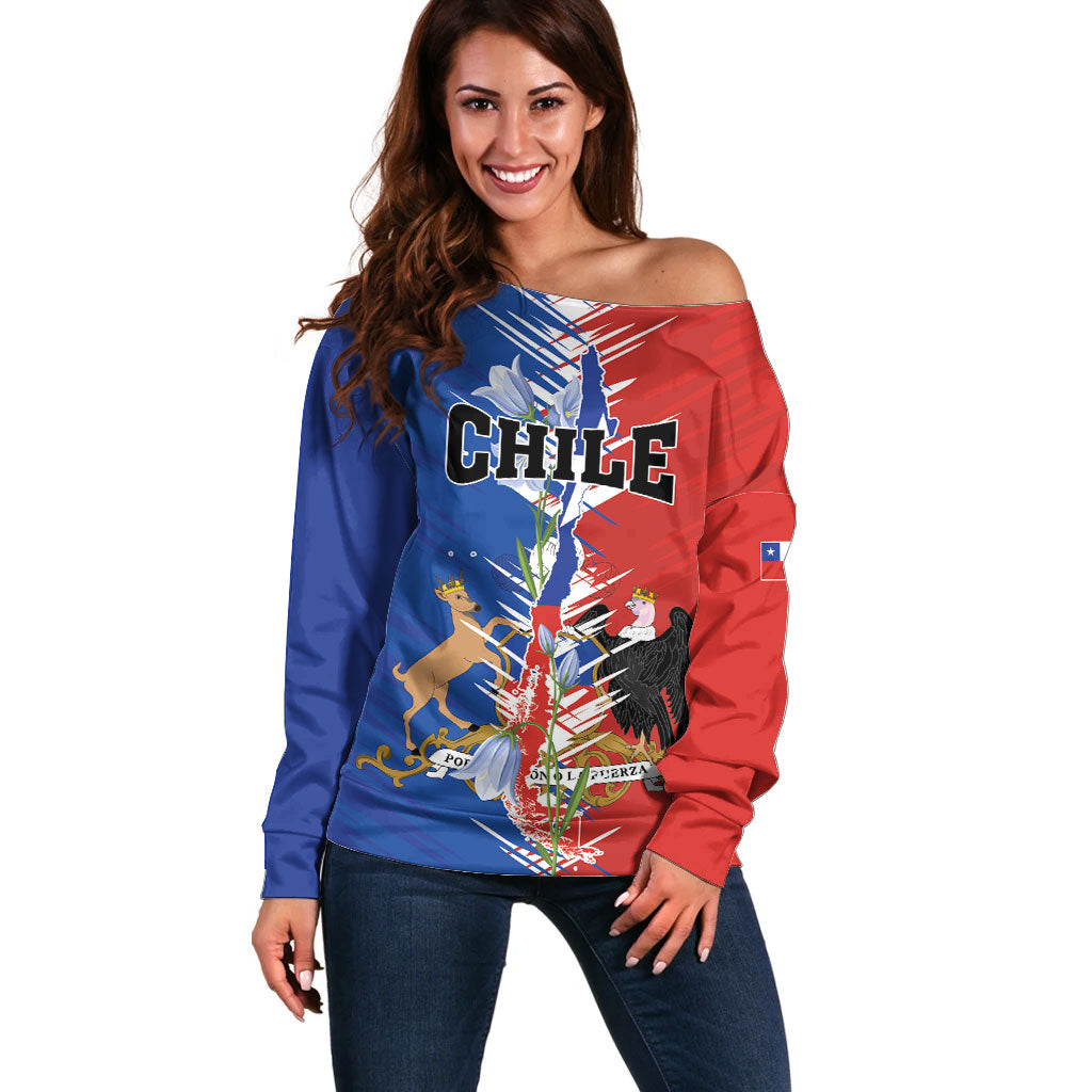 Personalized Chile Flag Map Off Shoulder Sweater Happy Independence Day
