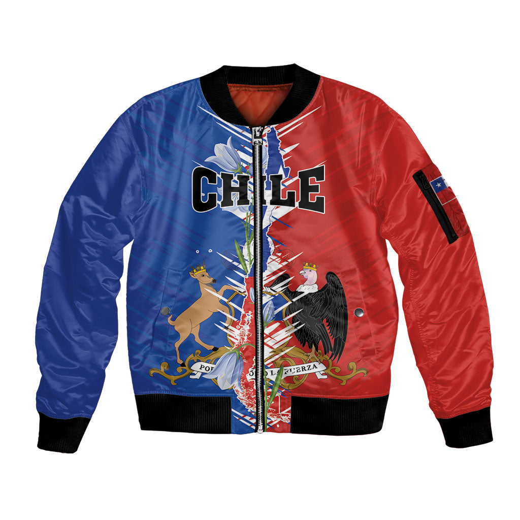 Personalized Chile Flag Map Sleeve Zip Bomber Jacket Happy Independence Day