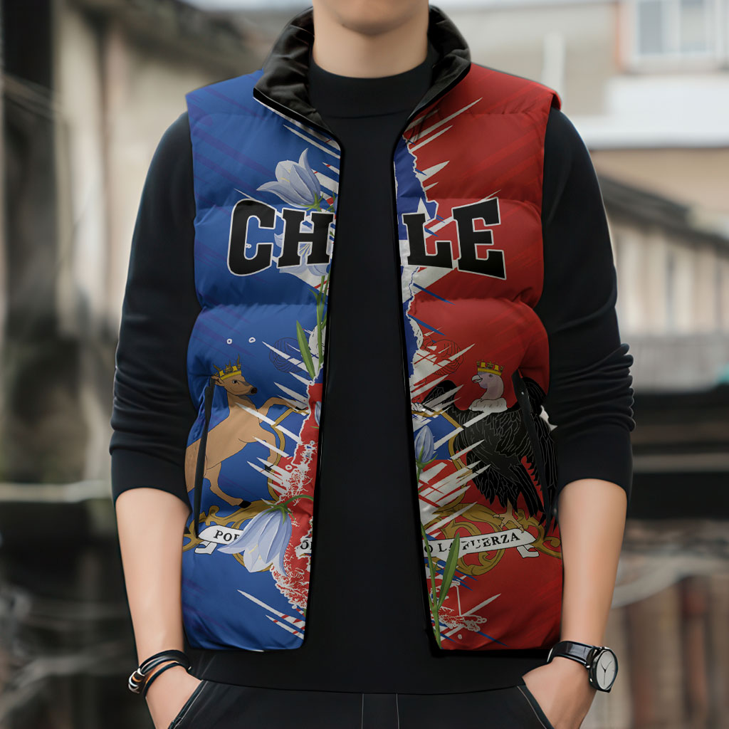 Personalized Chile Flag Map Sleeveless Puffer Jacket Happy Independence Day