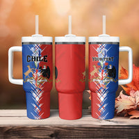 Personalized Chile Flag Map Tumbler With Handle Happy Independence Day