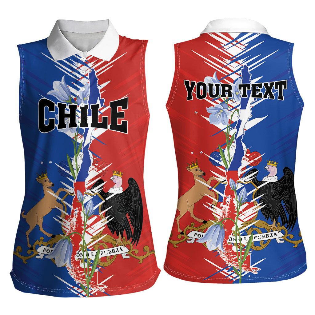 Personalized Chile Flag Map Women Sleeveless Polo Shirt Happy Independence Day