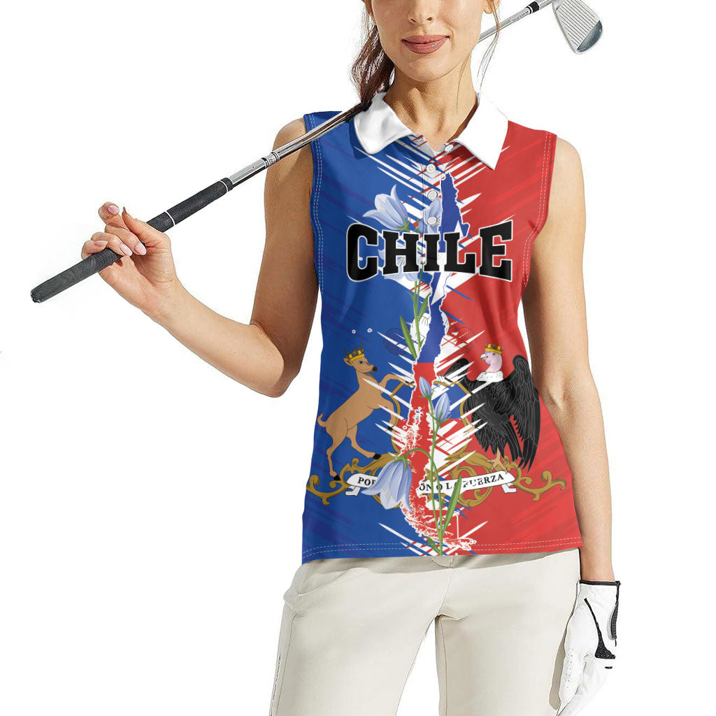 Personalized Chile Flag Map Women Sleeveless Polo Shirt Happy Independence Day