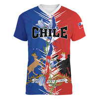 Personalized Chile Flag Map Women V-Neck T-Shirt Happy Independence Day