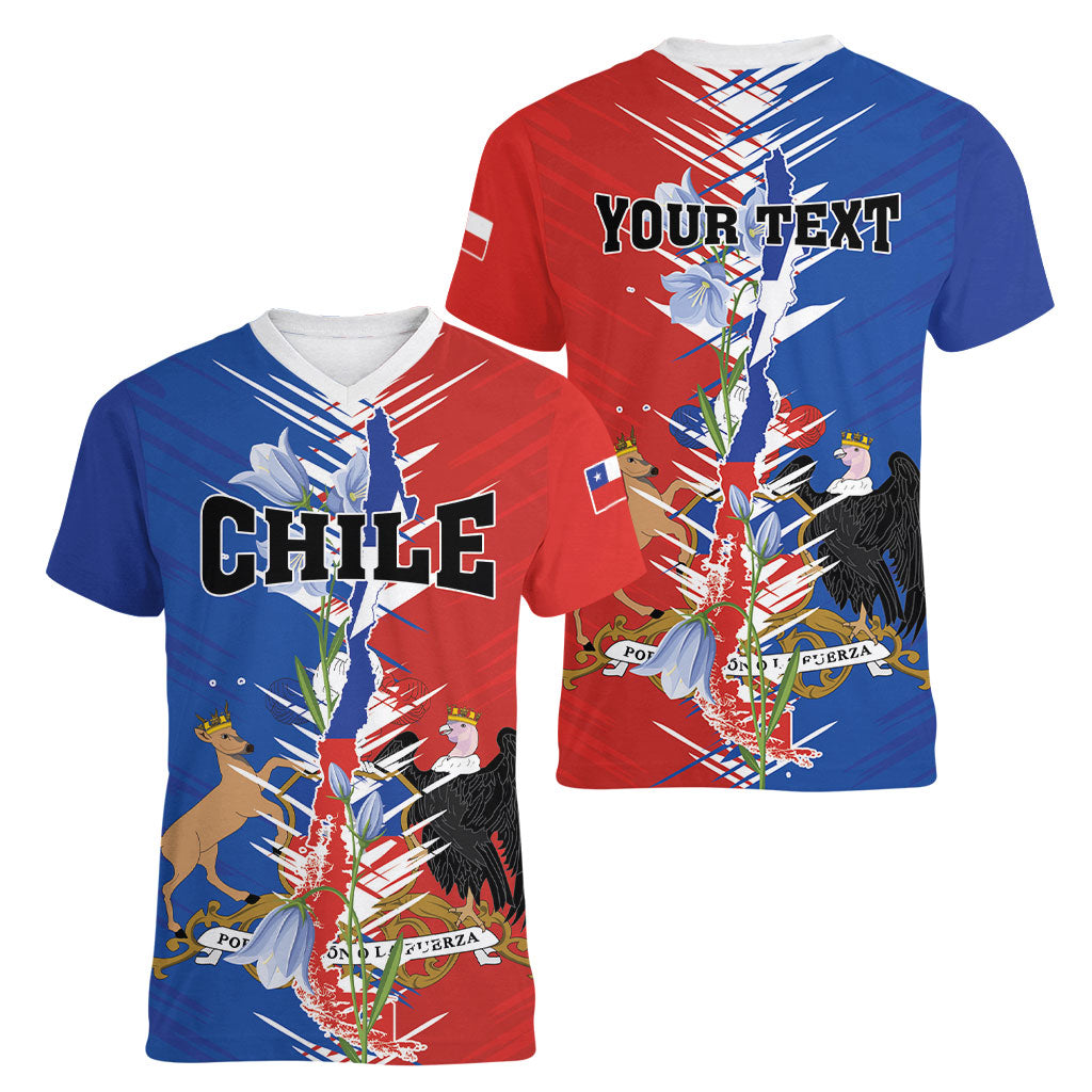 Personalized Chile Flag Map Women V-Neck T-Shirt Happy Independence Day