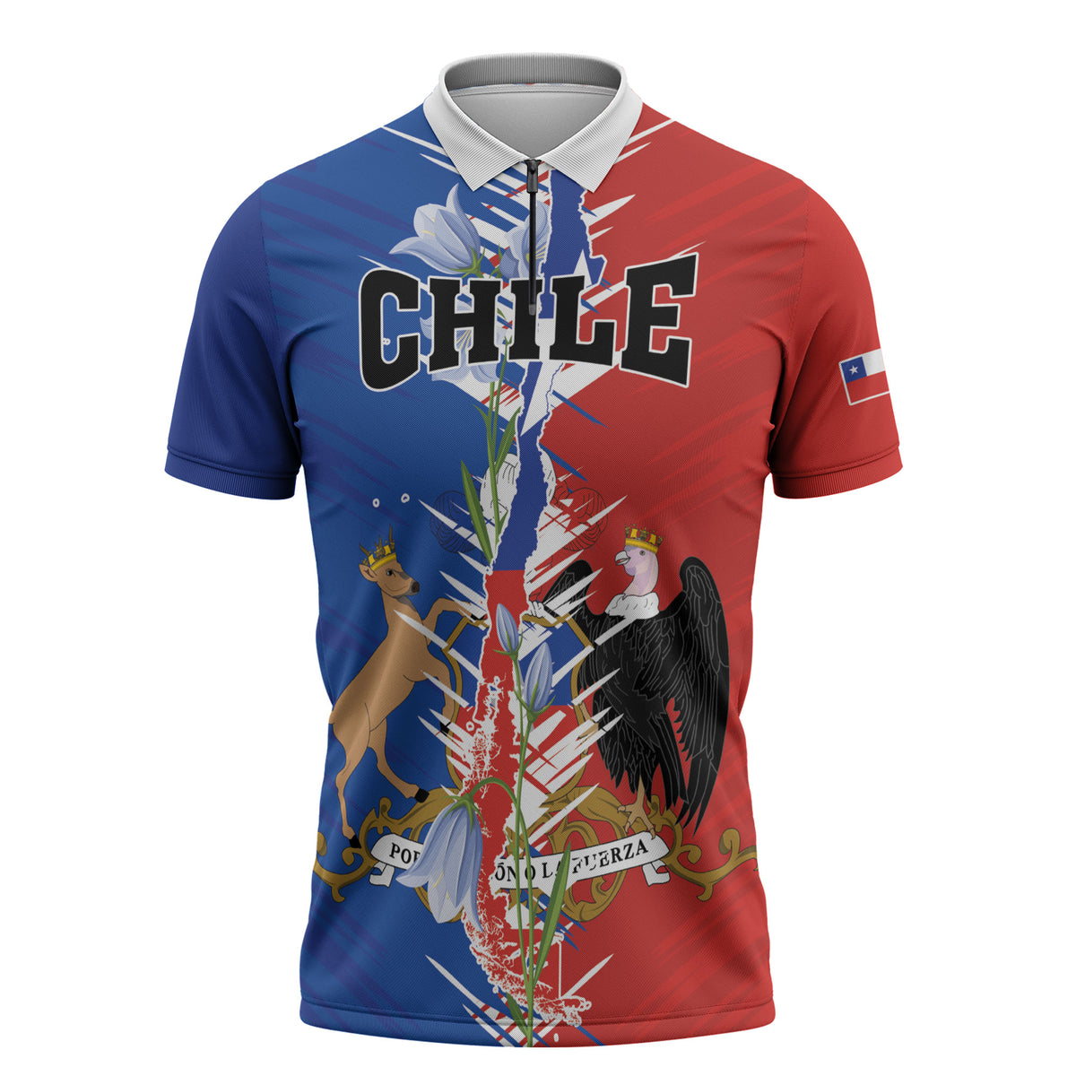 Personalized Chile Flag Map Zipper Polo Shirt Happy Independence Day