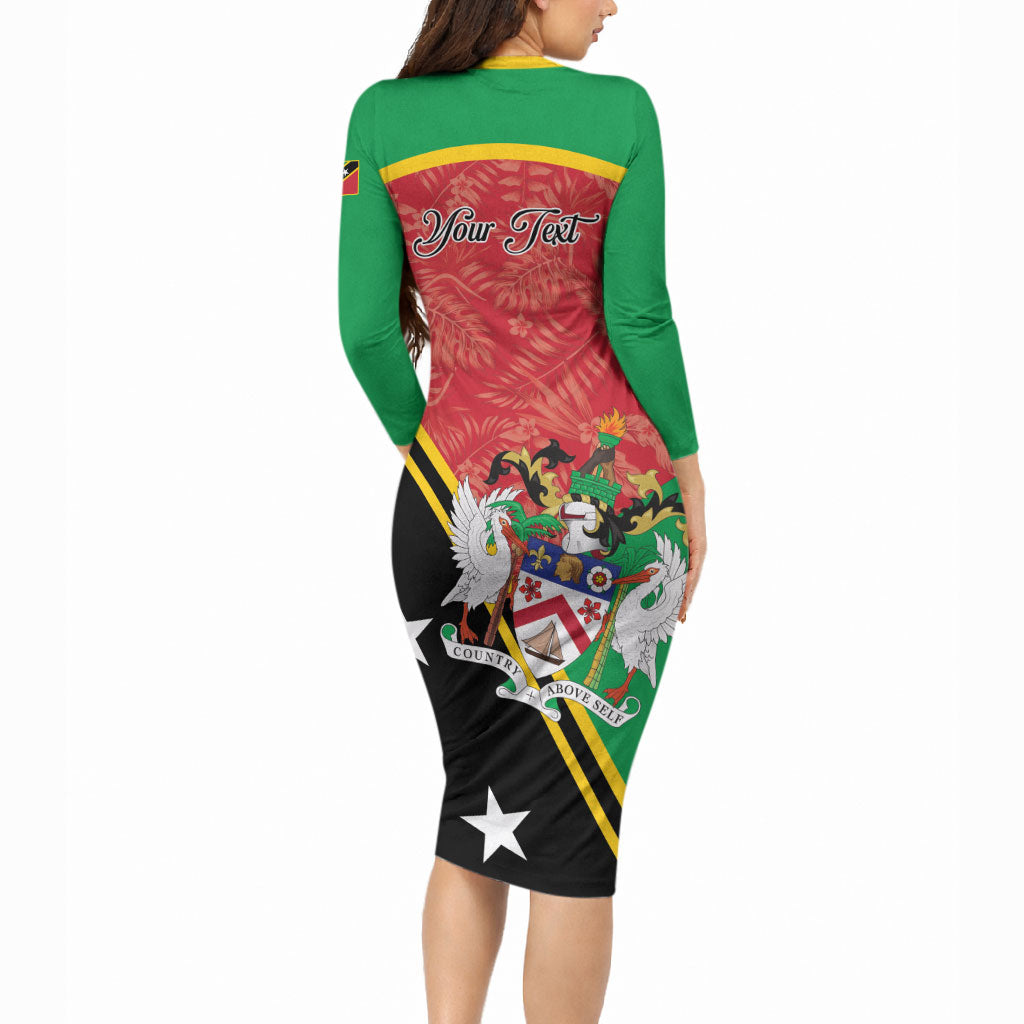 Personalized Saint Kitts and Nevis Long Sleeve Bodycon Dress Happy Independence Day