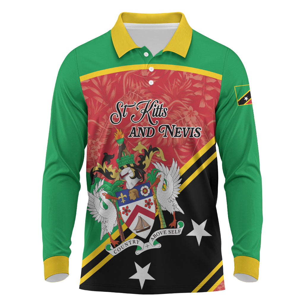 Personalized Saint Kitts and Nevis Long Sleeve Polo Shirt Happy Independence Day