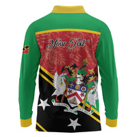Personalized Saint Kitts and Nevis Long Sleeve Polo Shirt Happy Independence Day