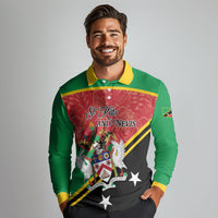 Personalized Saint Kitts and Nevis Long Sleeve Polo Shirt Happy Independence Day