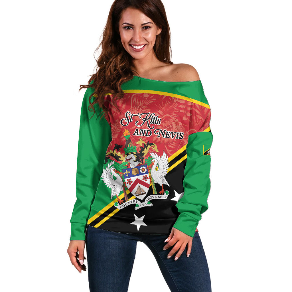 Personalized Saint Kitts and Nevis Off Shoulder Sweater Happy Independence Day