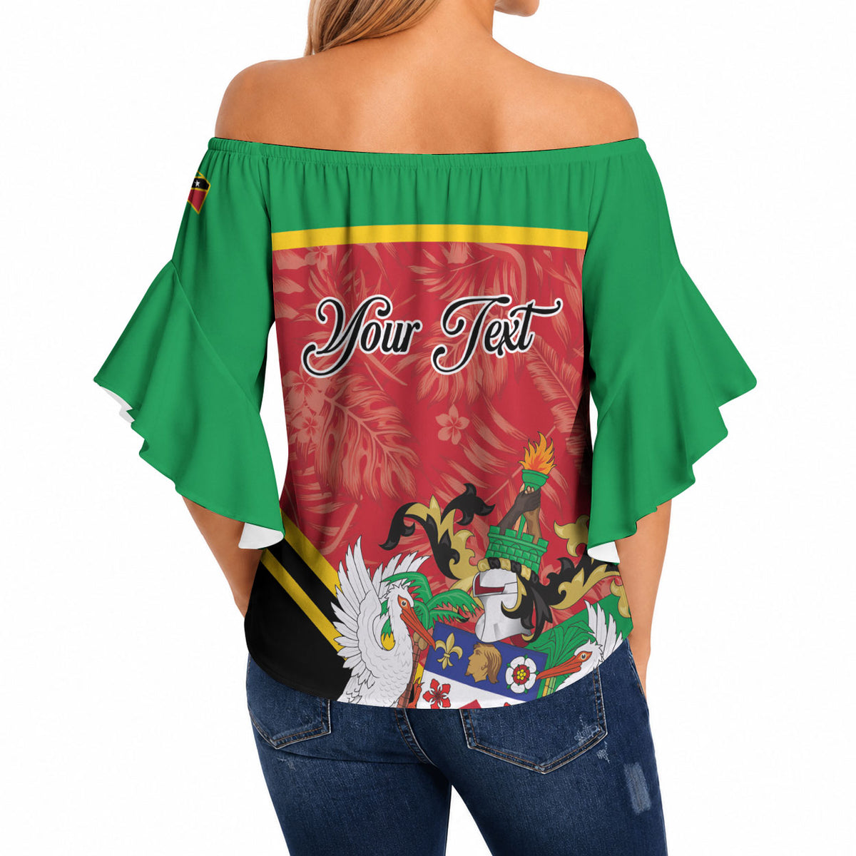 Personalized Saint Kitts and Nevis Off Shoulder Wrap Waist Top Happy Independence Day