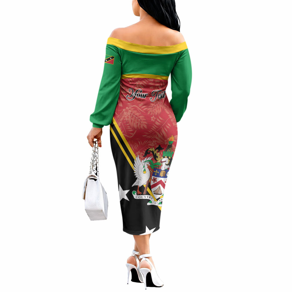 Personalized Saint Kitts and Nevis Off The Shoulder Long Sleeve Dress Happy Independence Day