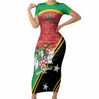 Personalized Saint Kitts and Nevis Short Sleeve Bodycon Dress Happy Independence Day