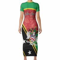 Personalized Saint Kitts and Nevis Short Sleeve Bodycon Dress Happy Independence Day