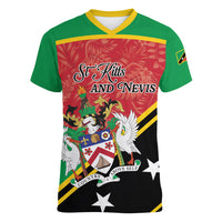 Personalized Saint Kitts and Nevis Women V-Neck T-Shirt Happy Independence Day