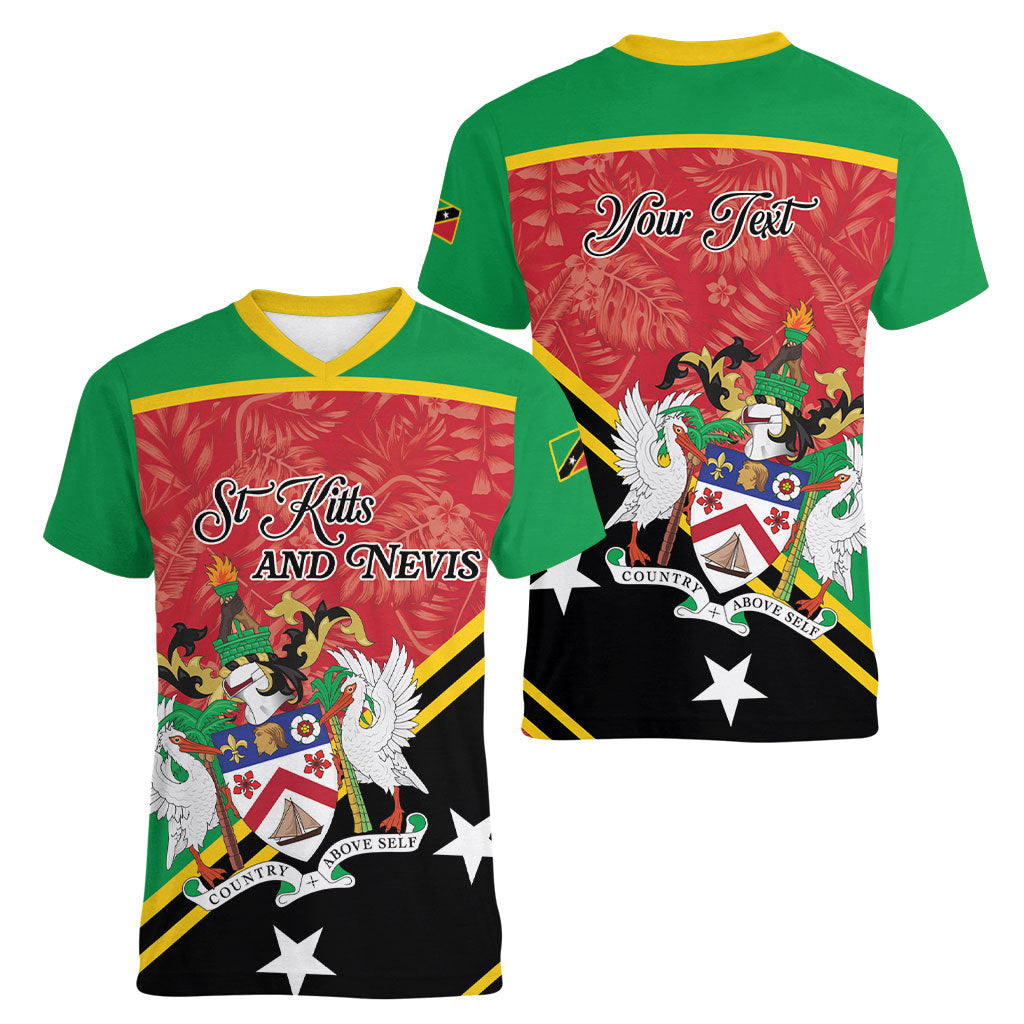 Personalized Saint Kitts and Nevis Women V-Neck T-Shirt Happy Independence Day