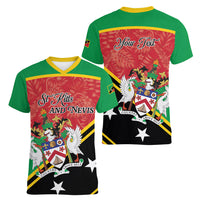Personalized Saint Kitts and Nevis Women V-Neck T-Shirt Happy Independence Day