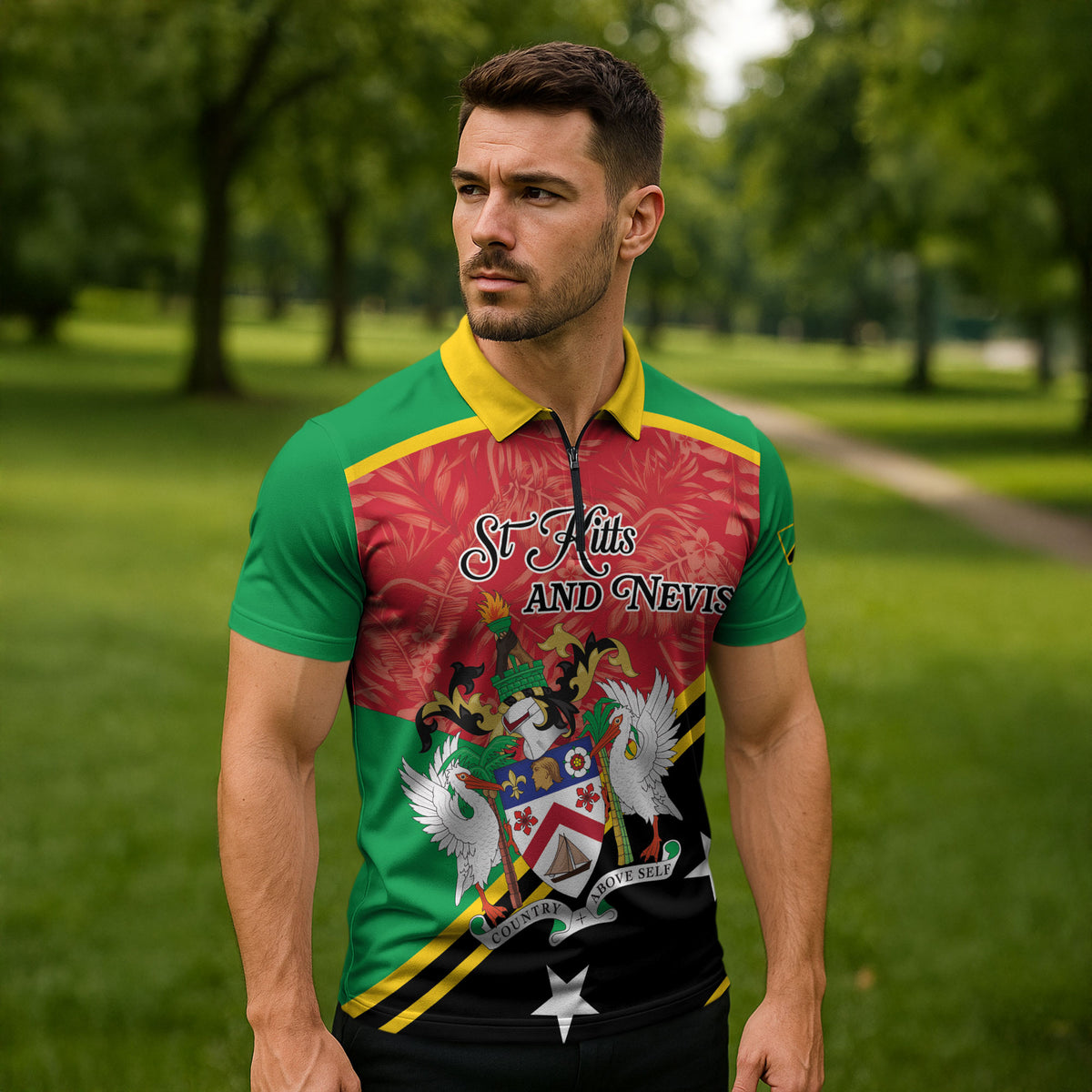 Personalized Saint Kitts and Nevis Zipper Polo Shirt Happy Independence Day