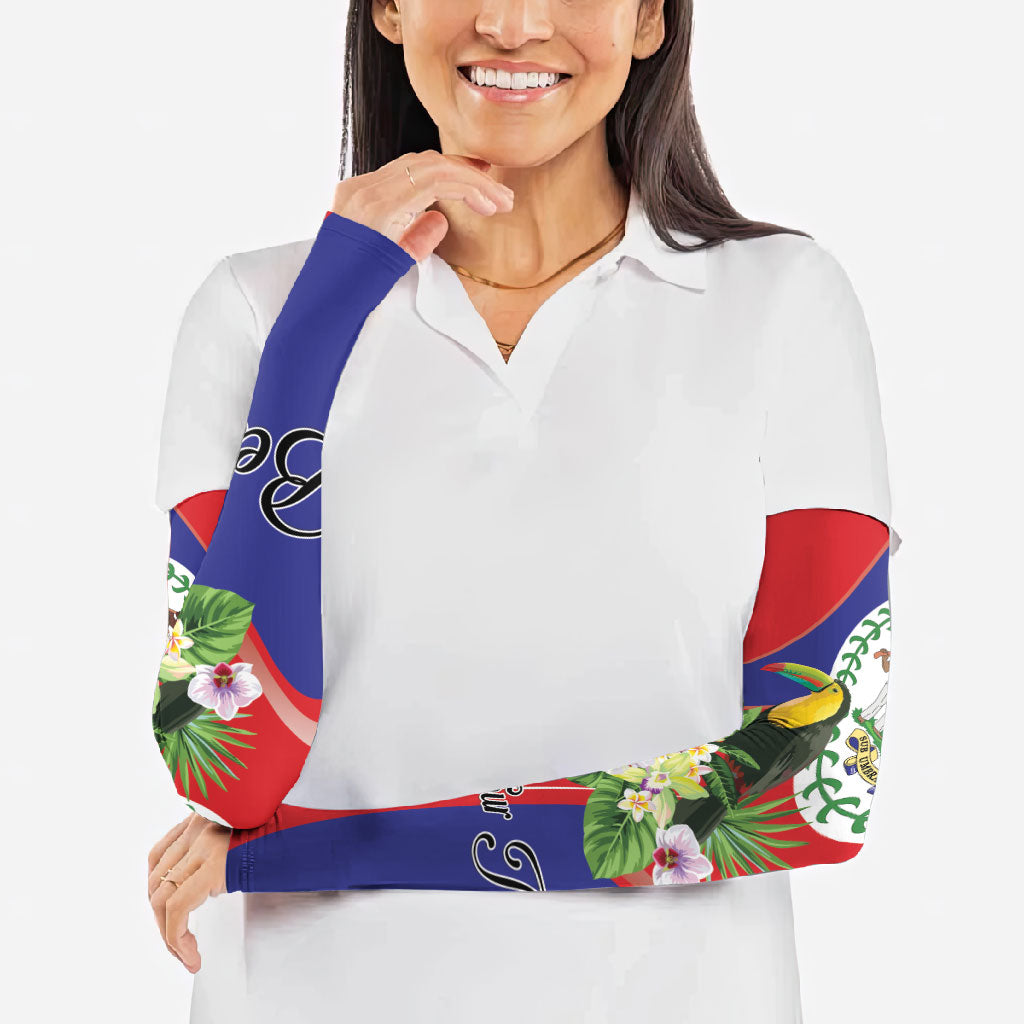 Personalized Belize Toucan Tropical Arm Sleeves Happy Independence Day