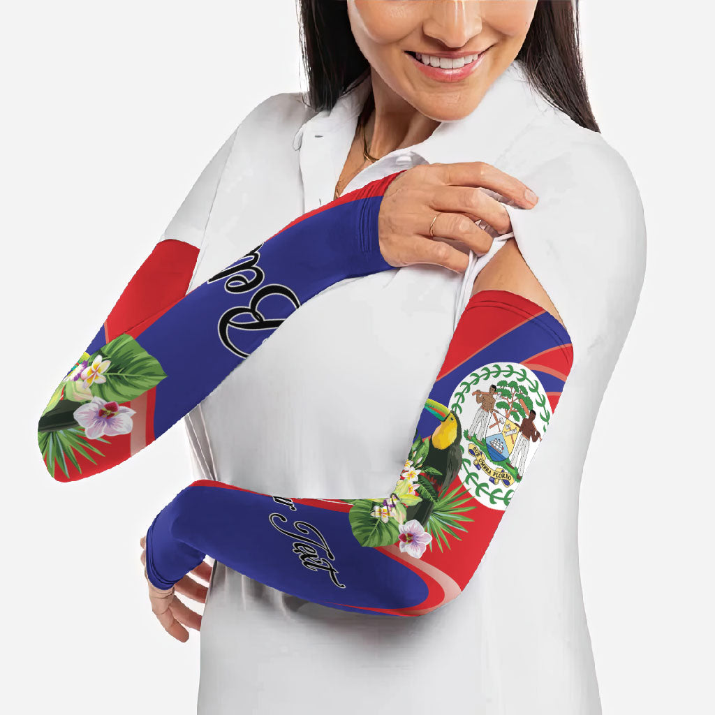 Personalized Belize Toucan Tropical Arm Sleeves Happy Independence Day