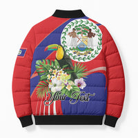 Personalized Belize Toucan Tropical Bomber Puffer Jacket Happy Independence Day